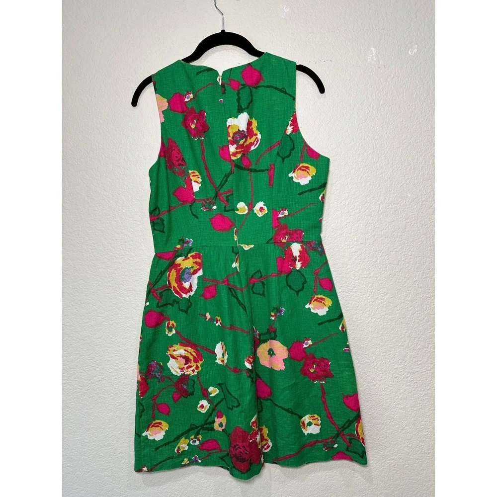 J Crew Green Floral Sleeveless Fit‎ Flare Dress Women Size 6